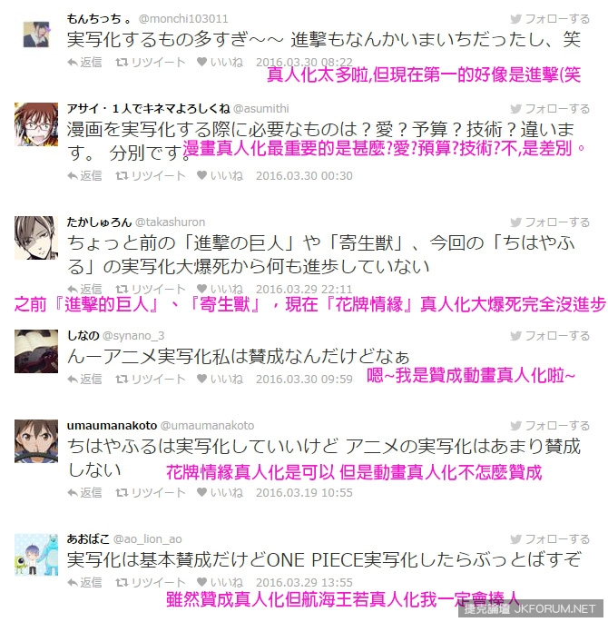 『日本推特話題』#哪一個作品真人化會開心？