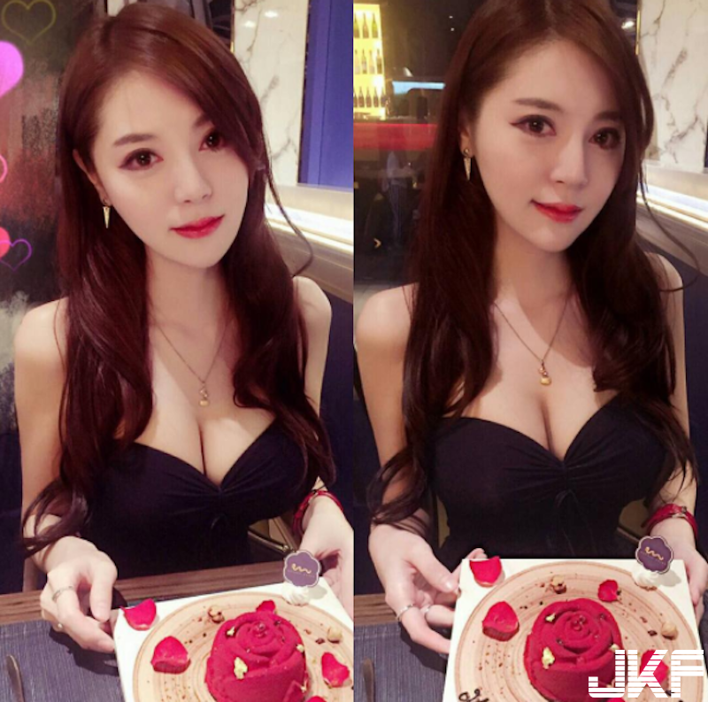 食指大動啦！「E奶正妹」低胸洋裝分享美食！「渾圓雪乳」遠比食物更美味！