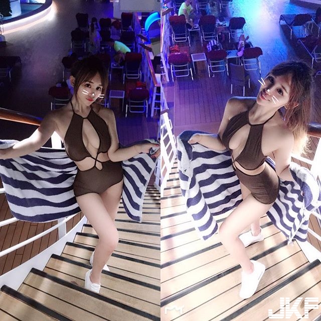 遊艇上「開胸正妹」超完美形狀Ｗ奶，在遊艇上閒晃，簡直要逼路人犯罪了！