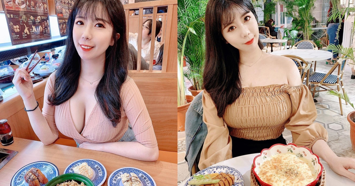 白皙正妹「Bella」低胸V領上衣共享壽司美味，還以為全是乳製品！ - 美女圖 -