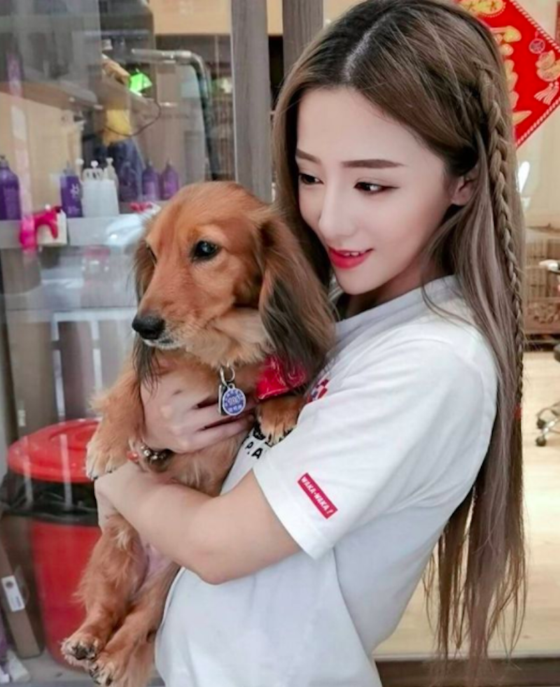 超正「寵物美容師」姜姜，長髮電眼還有「迷人雪乳」，網友通通想當她懷裡的狗！
