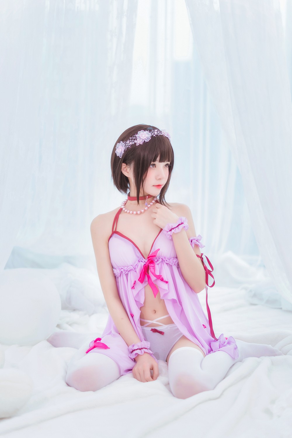 桜桃喵 - 加藤惠 紫色小睡裙 - COSPLAY -