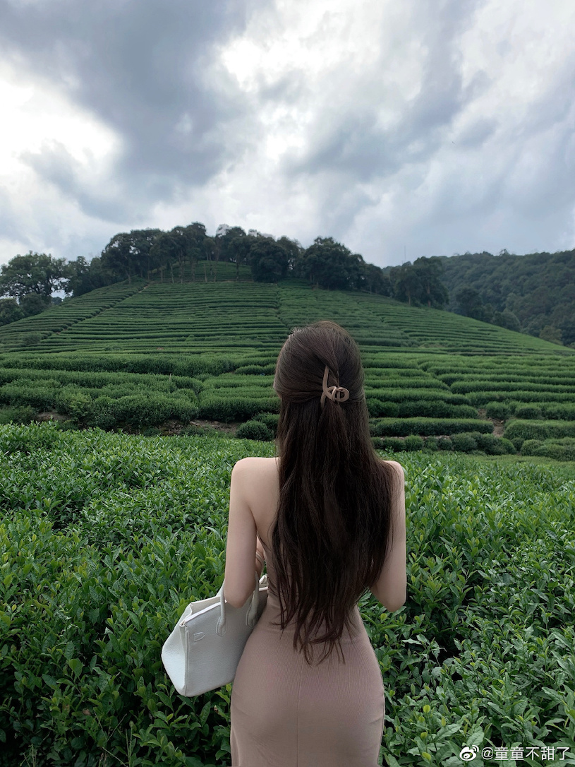 茶園喝茶發現「性感連衣裙正妹」，「撩人的賞景姿勢」太誘惑！