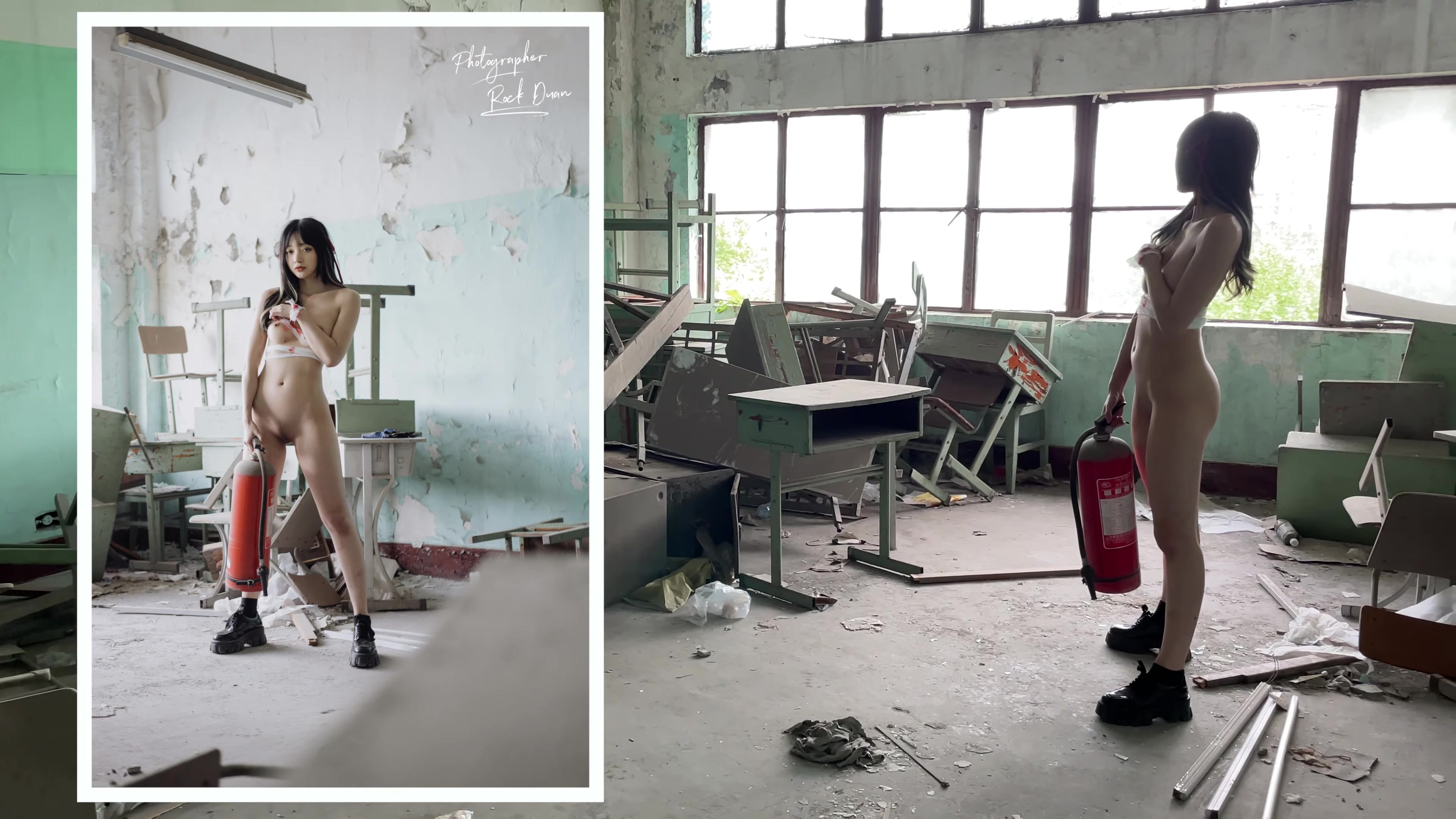 【網路收集系列】人體藝術攝影師Rock 廢棄學校人體攝影花絮【123P】 - 貼圖 - 絲襪美腿 -