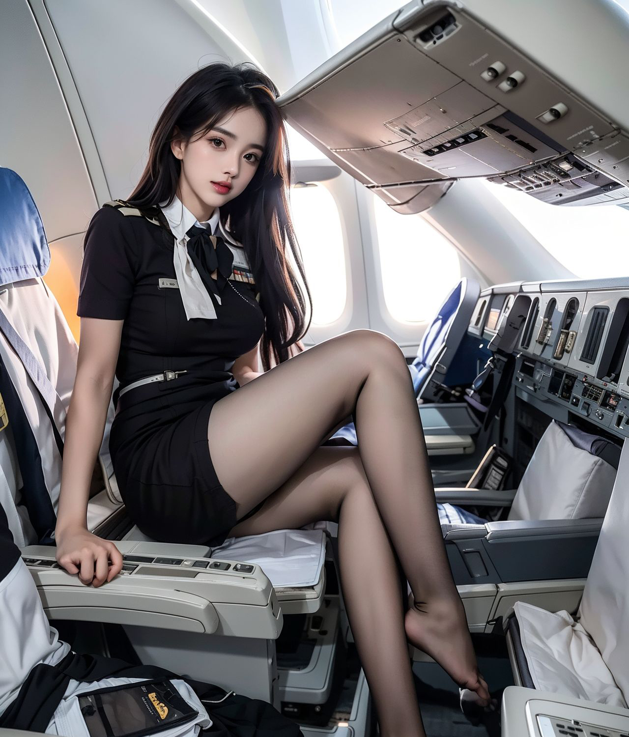 Ai Stewardess Black Silk Socks Awesome Body