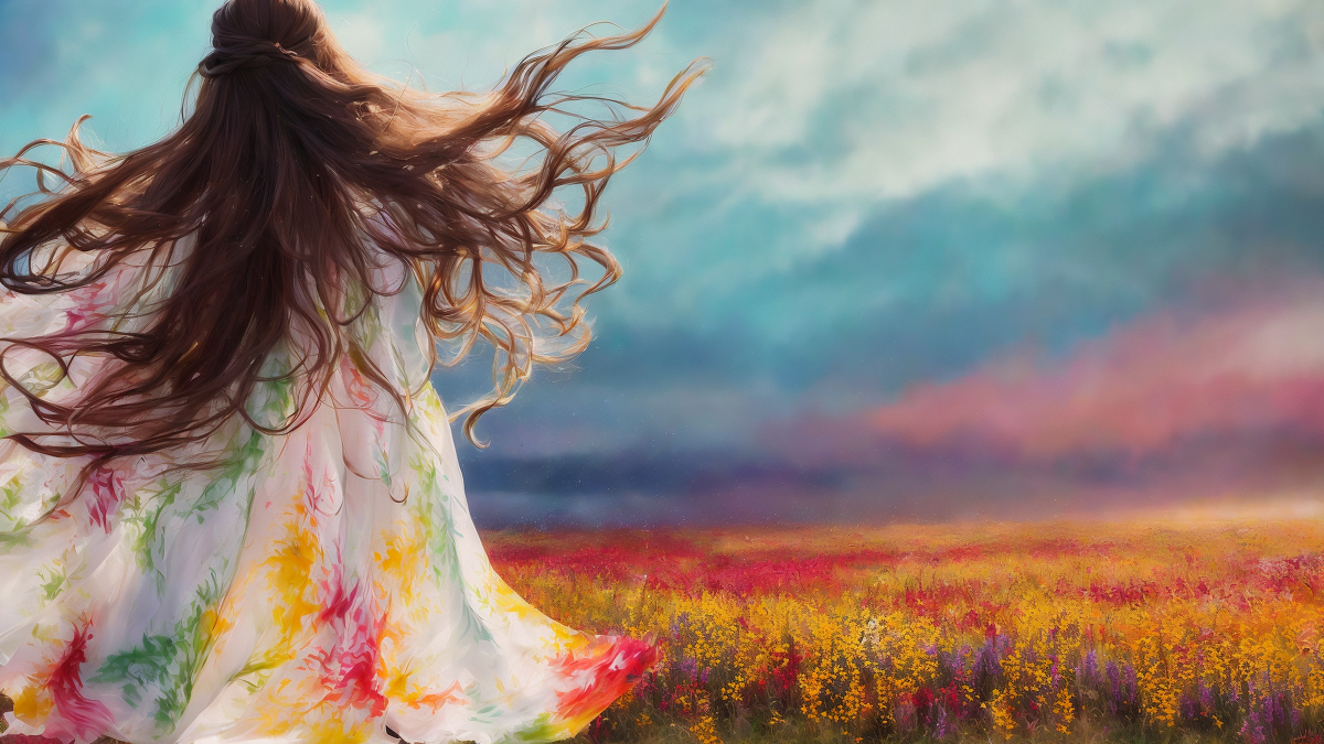 AI生成美女~頭髮亂飛Liberty
