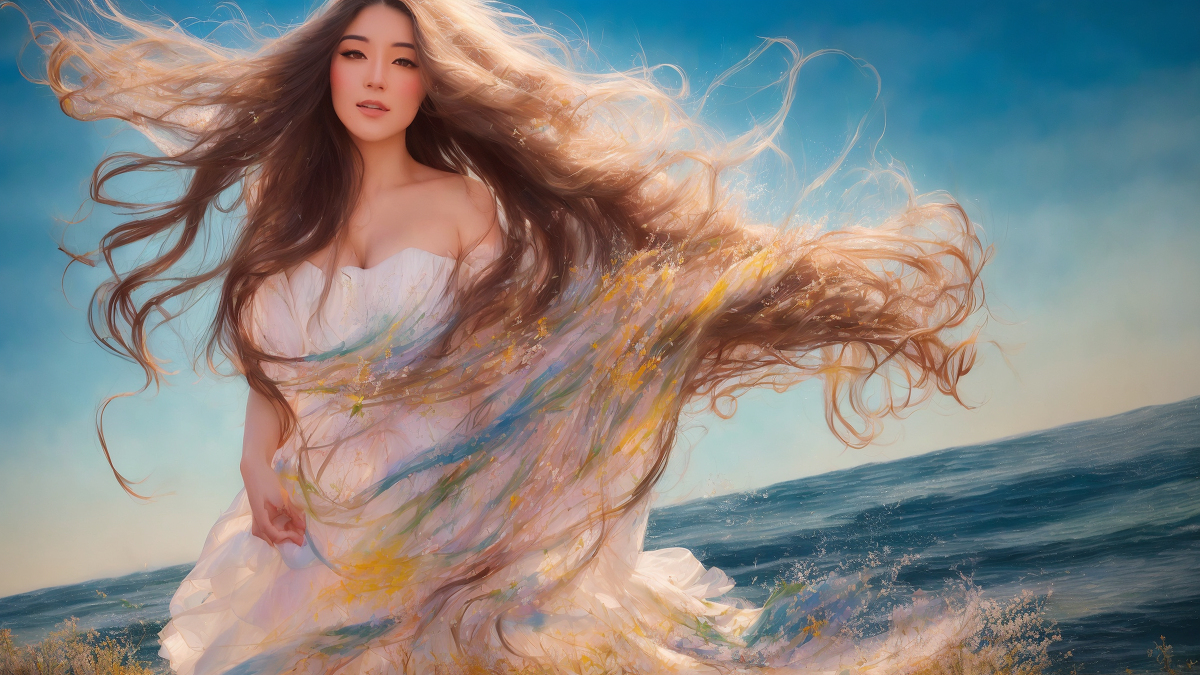 AI生成美女~頭髮亂飛Liberty
