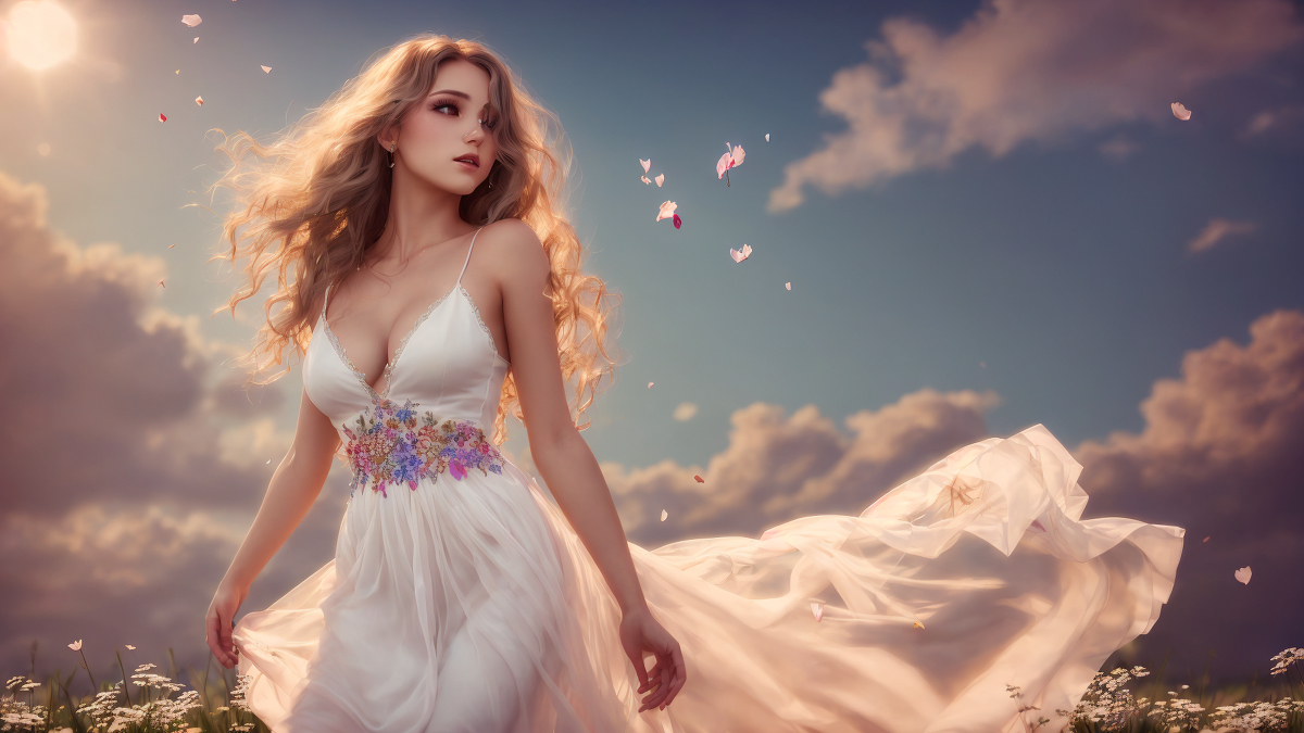 AI生成美女~Liberty. 飛舞的花瓣