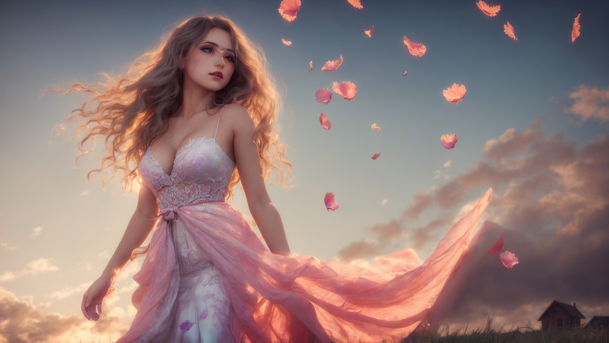 AI生成美女~Liberty. 飛舞的花瓣