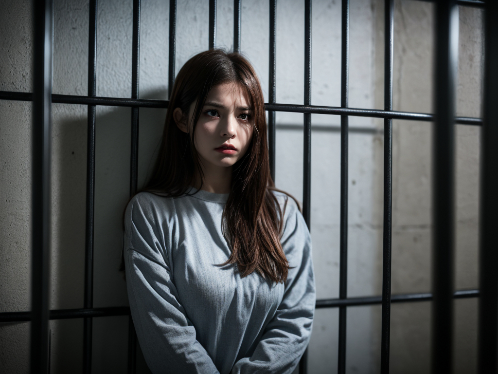 AI生成美女~a woman in prison with a gloomy