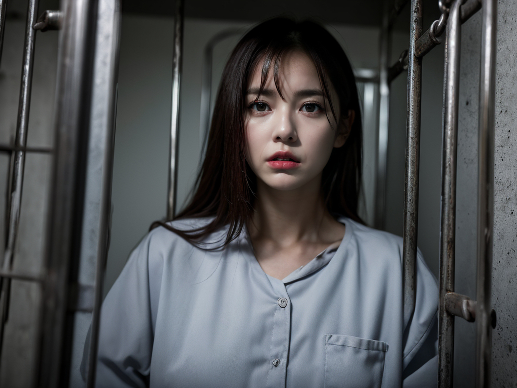 AI生成美女~a woman in prison with a gloomy