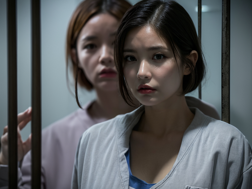 AI生成美女~a woman in prison with a gloomy