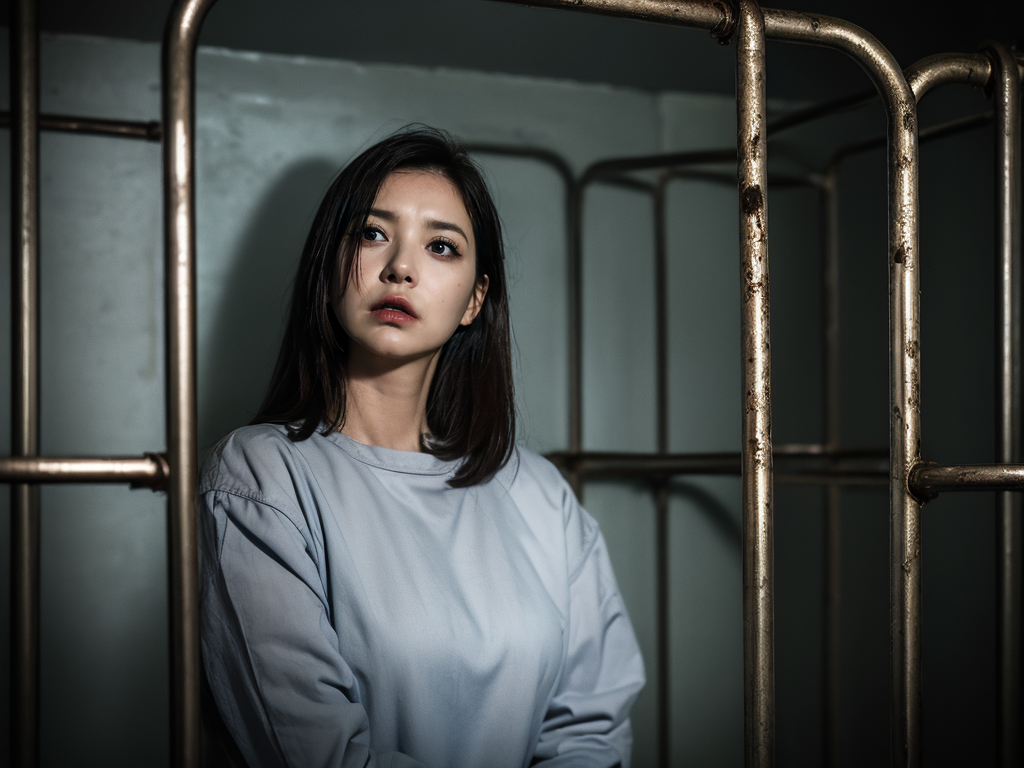 AI生成美女~a woman in prison with a gloomy