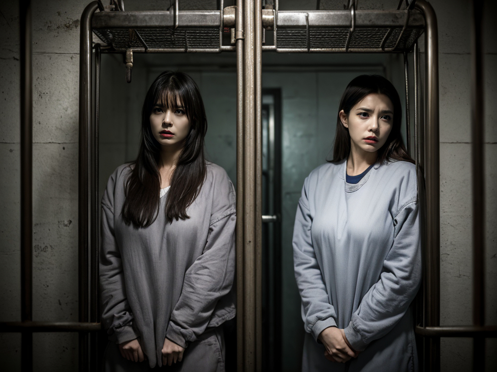 AI生成美女~a woman in prison with a gloomy