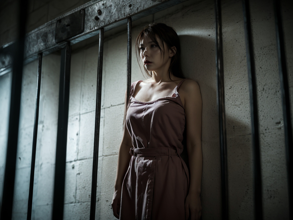 AI生成美女~a woman in prison with a gloomy