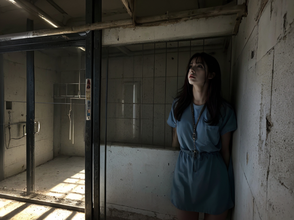 AI生成美女~a woman in prison with a gloomy