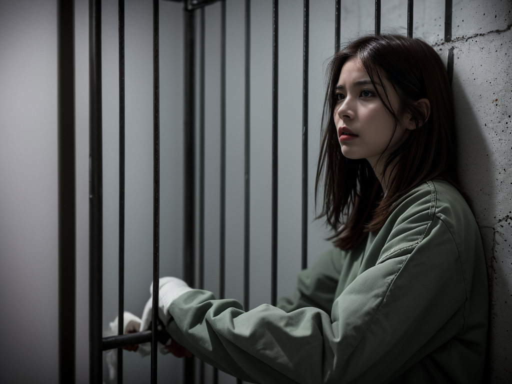 AI生成美女~a woman in prison with a gloomy