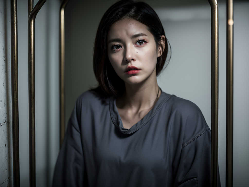 AI生成美女~a woman in prison with a gloomy