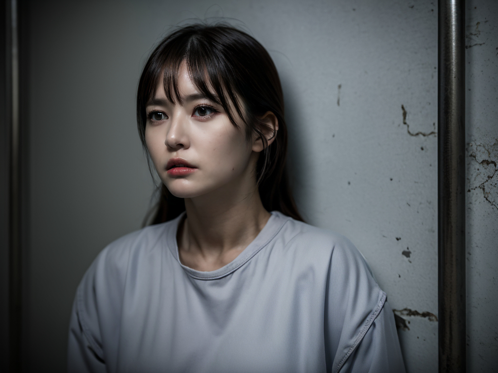 AI生成美女~a woman in prison with a gloomy