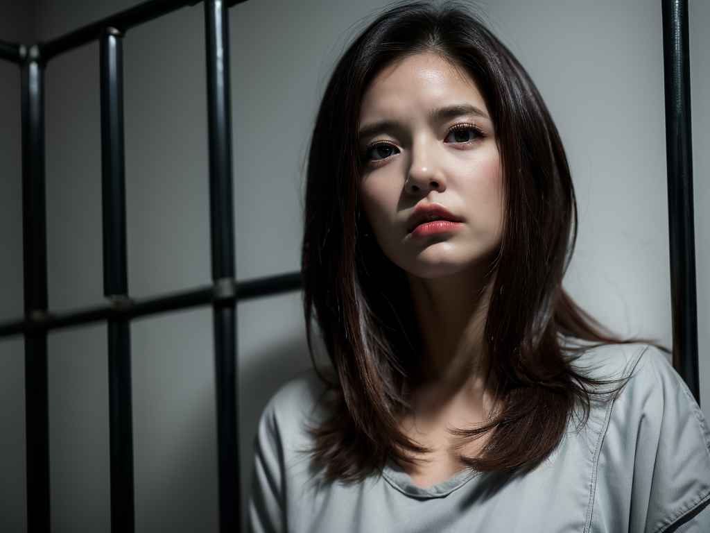 AI生成美女~a woman in prison with a gloomy