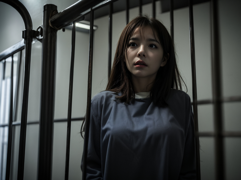 AI生成美女~a woman in prison with a gloomy