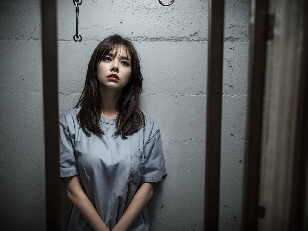 AI生成美女~a woman in prison with a gloomy