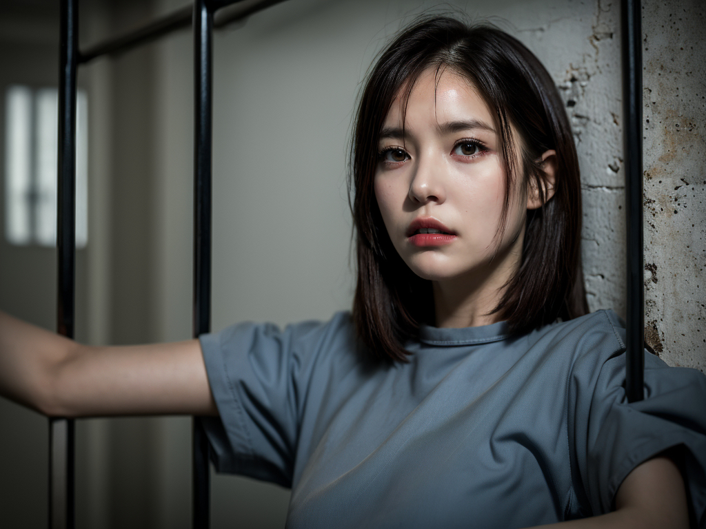 AI生成美女~a woman in prison with a gloomy