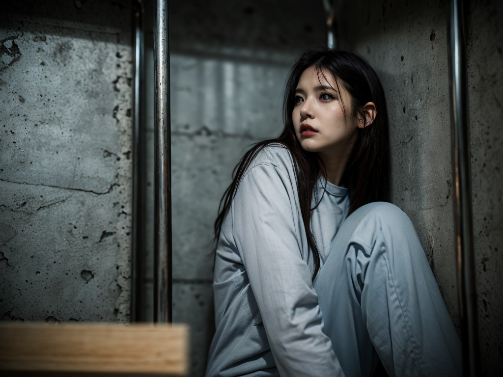 AI生成美女~a woman in prison with a gloomy