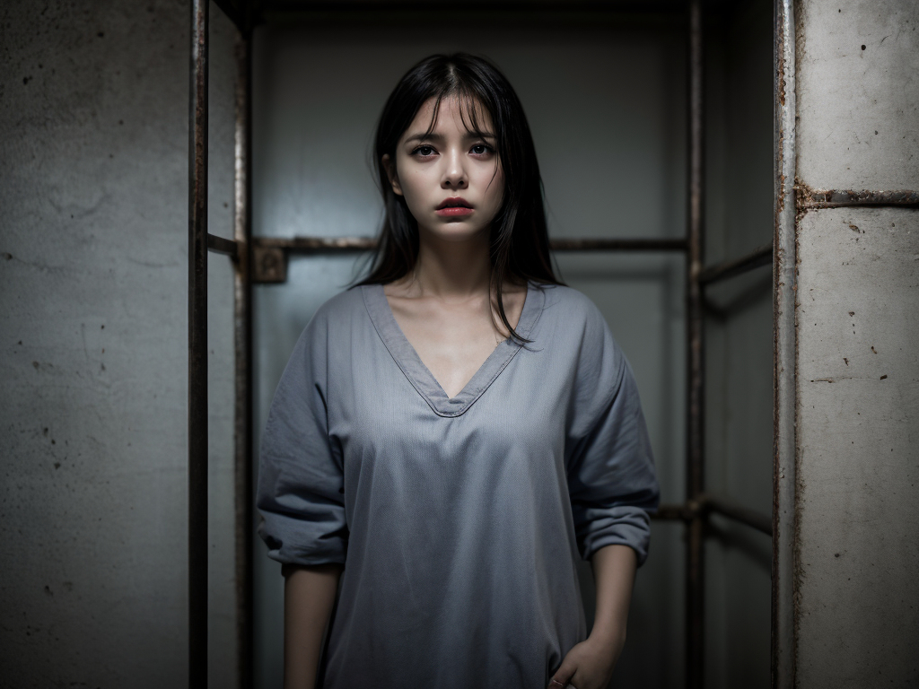AI生成美女~a woman in prison with a gloomy