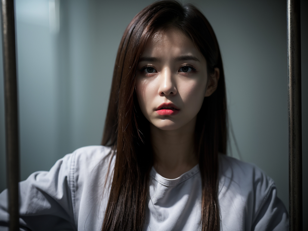 AI生成美女~a woman in prison with a gloomy