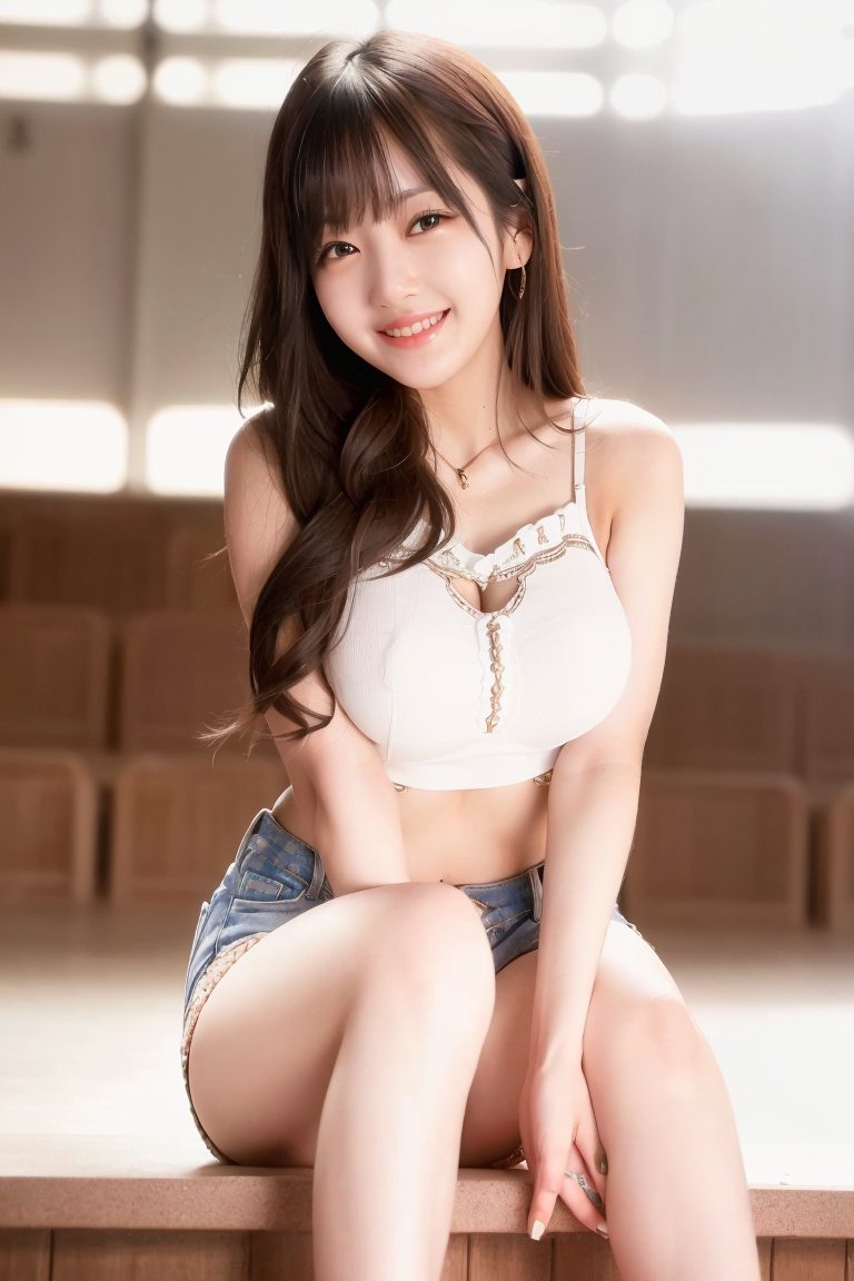 AI生成美女~白色高腰背心 White high-waist tank top