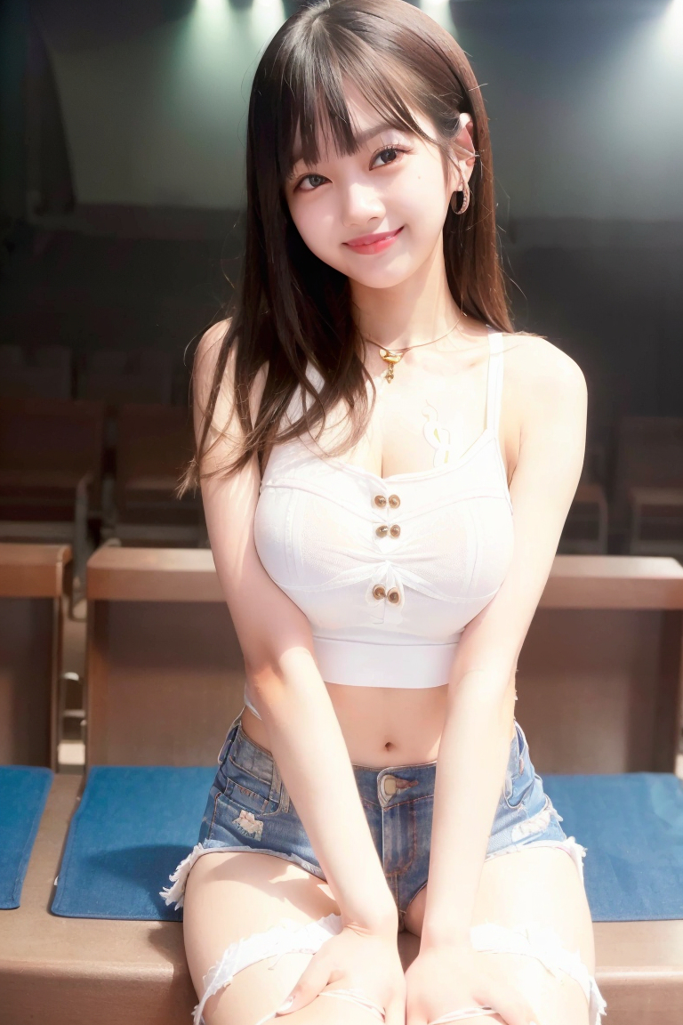 AI生成美女~白色高腰背心 White high-waist tank top
