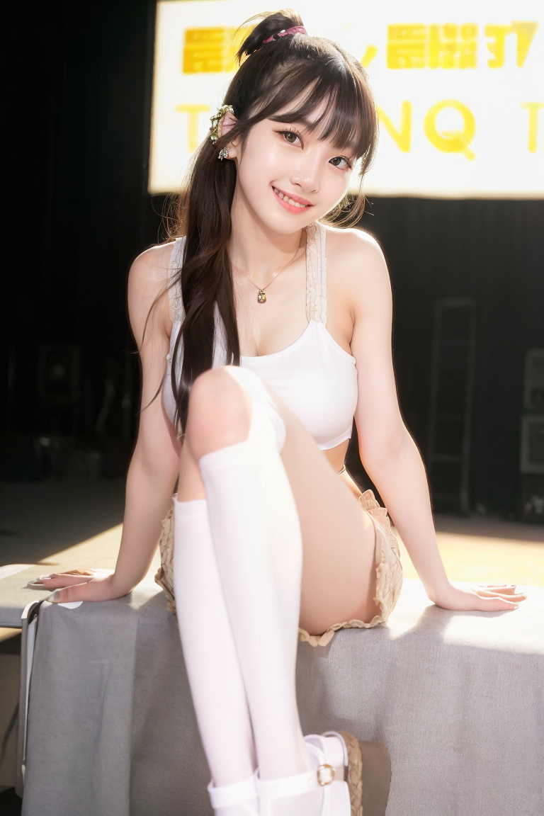 AI生成美女~白色高腰背心 White high-waist tank top