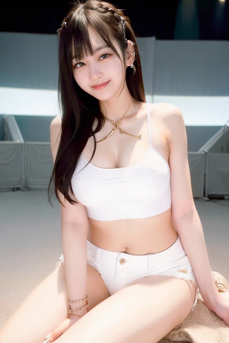 AI生成美女~白色高腰背心 White high-waist tank top