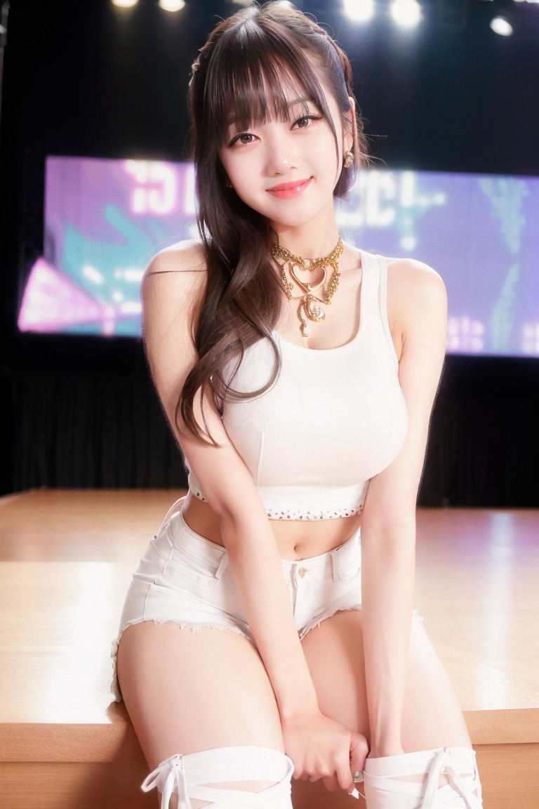 AI生成美女~白色高腰背心 White high-waist tank top