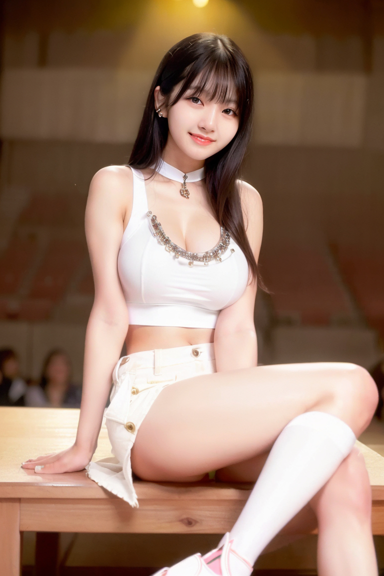 AI生成美女~白色高腰背心 White high-waist tank top