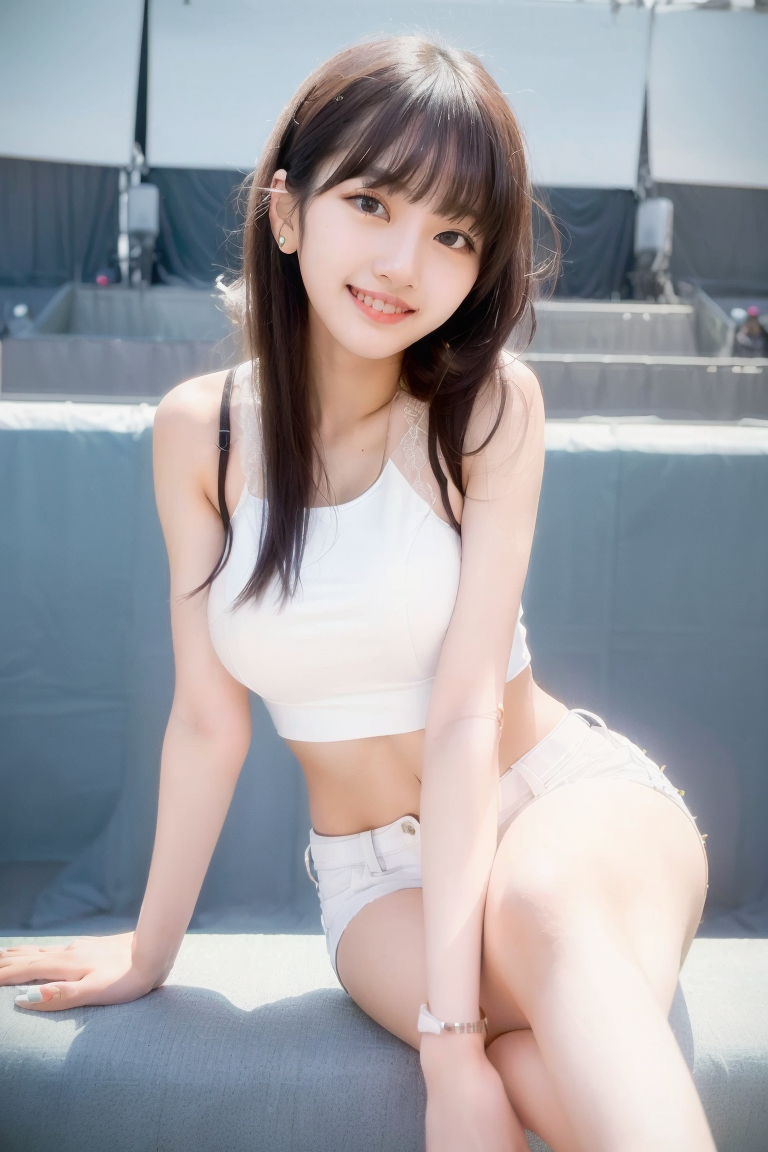 AI生成美女~白色高腰背心 White high-waist tank top