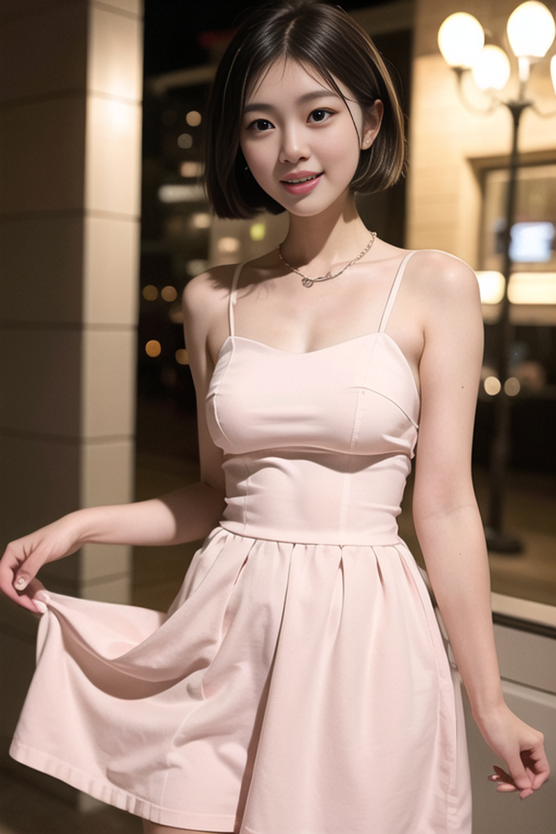 AI生成美女~短髮女孩-洋裝-夜間