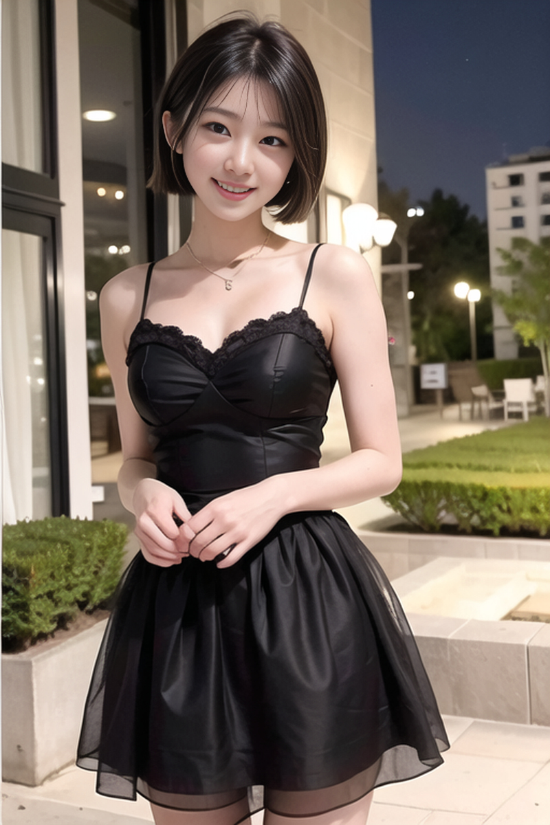 AI生成美女~短髮女孩-洋裝-夜間