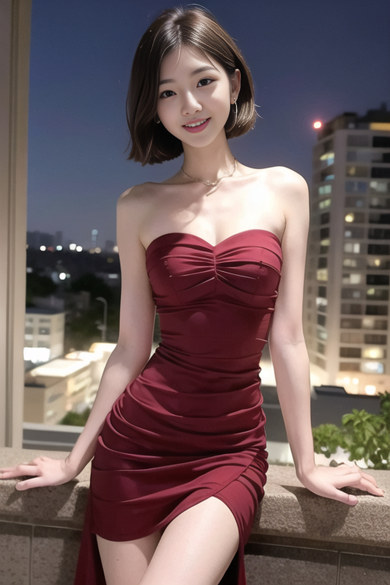 AI生成美女~短髮女孩-洋裝-夜間