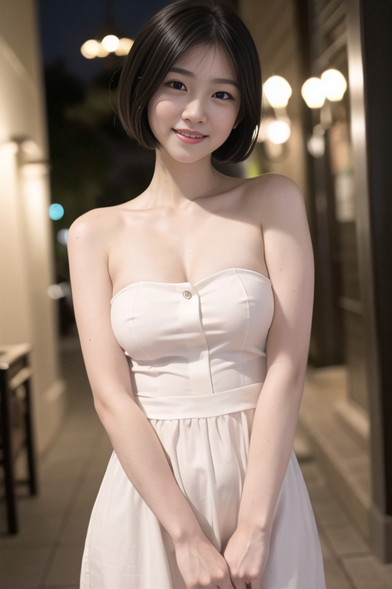 AI生成美女~短髮女孩-洋裝-夜間