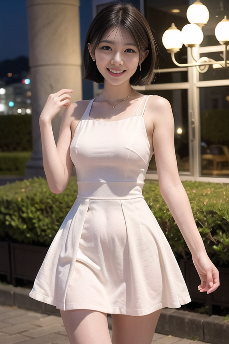 AI生成美女~短髮女孩-洋裝-夜間