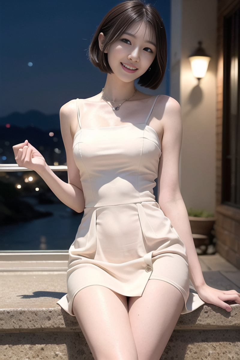 AI生成美女~短髮女孩-洋裝-夜間