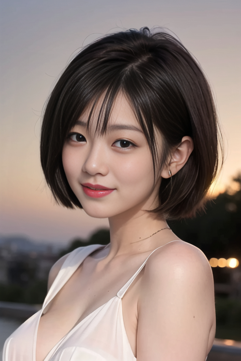 AI生成美女~短髮女孩-洋裝-夜間