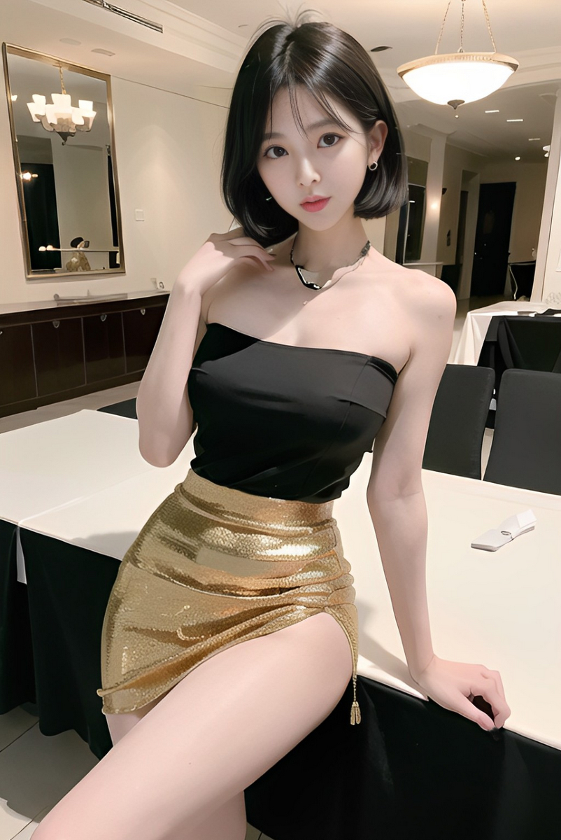 AI生成美女~ショートヘア~白服、黑服、禮服
