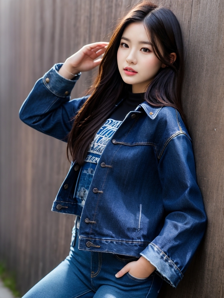 AI生成美女~a woman in jeans and a jean jack