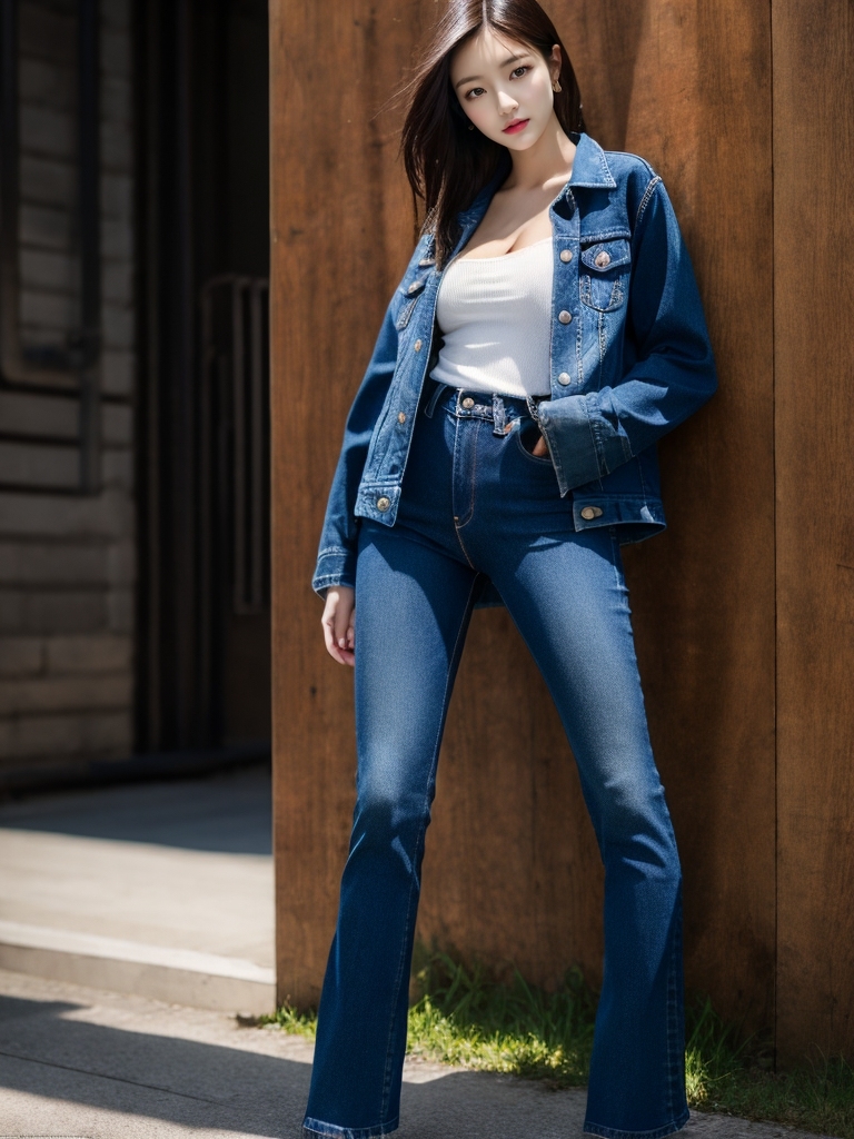 AI生成美女~a woman in jeans and a jean jack