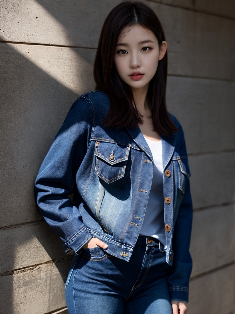 AI生成美女~a woman in jeans and a jean jack