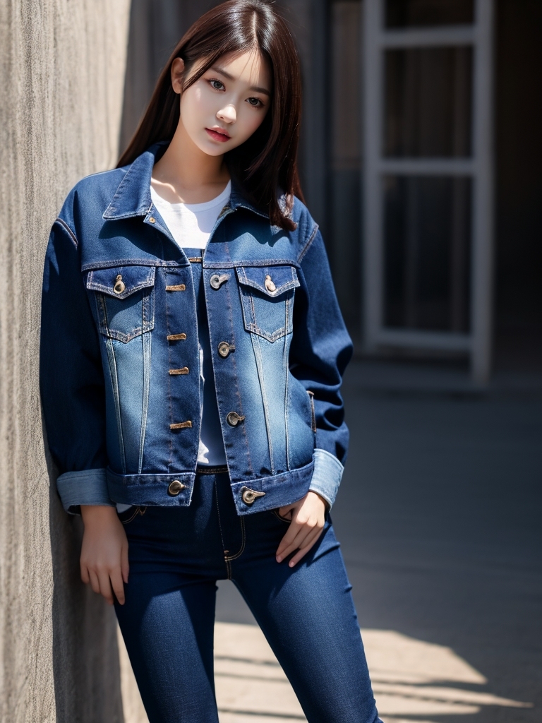 AI生成美女~a woman in jeans and a jean jack