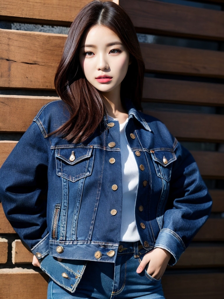 AI生成美女~a woman in jeans and a jean jack